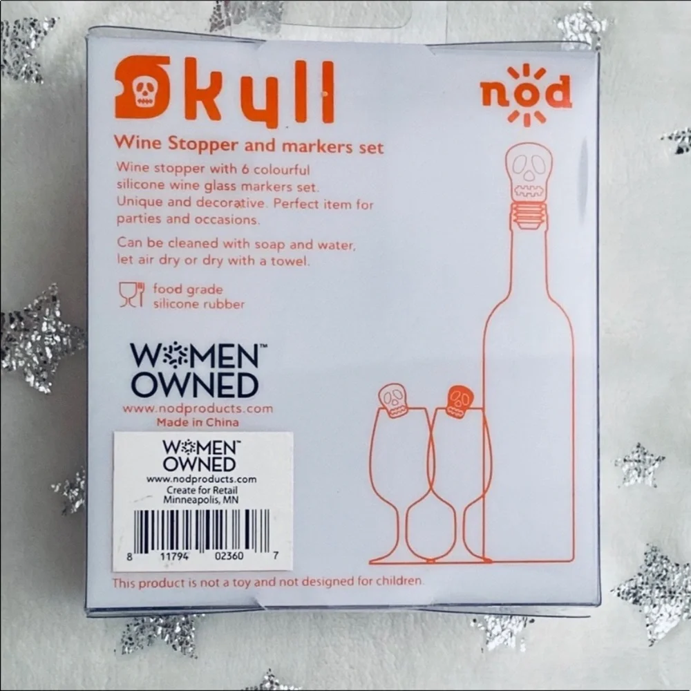 Nod Skull Wine Stopper and Markers Set